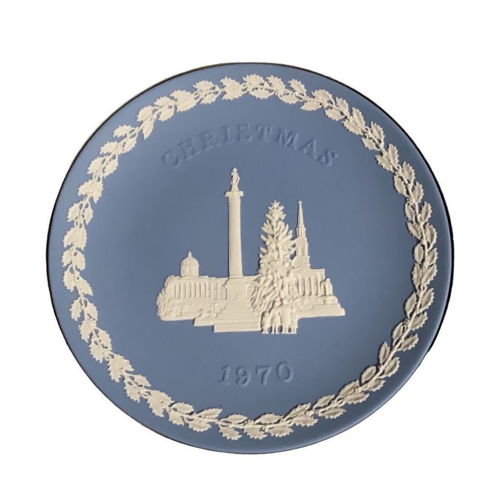Wedgwood Blue Ceramic Plate Christmas 1970 Trafalgar Square Norwegian Holiday